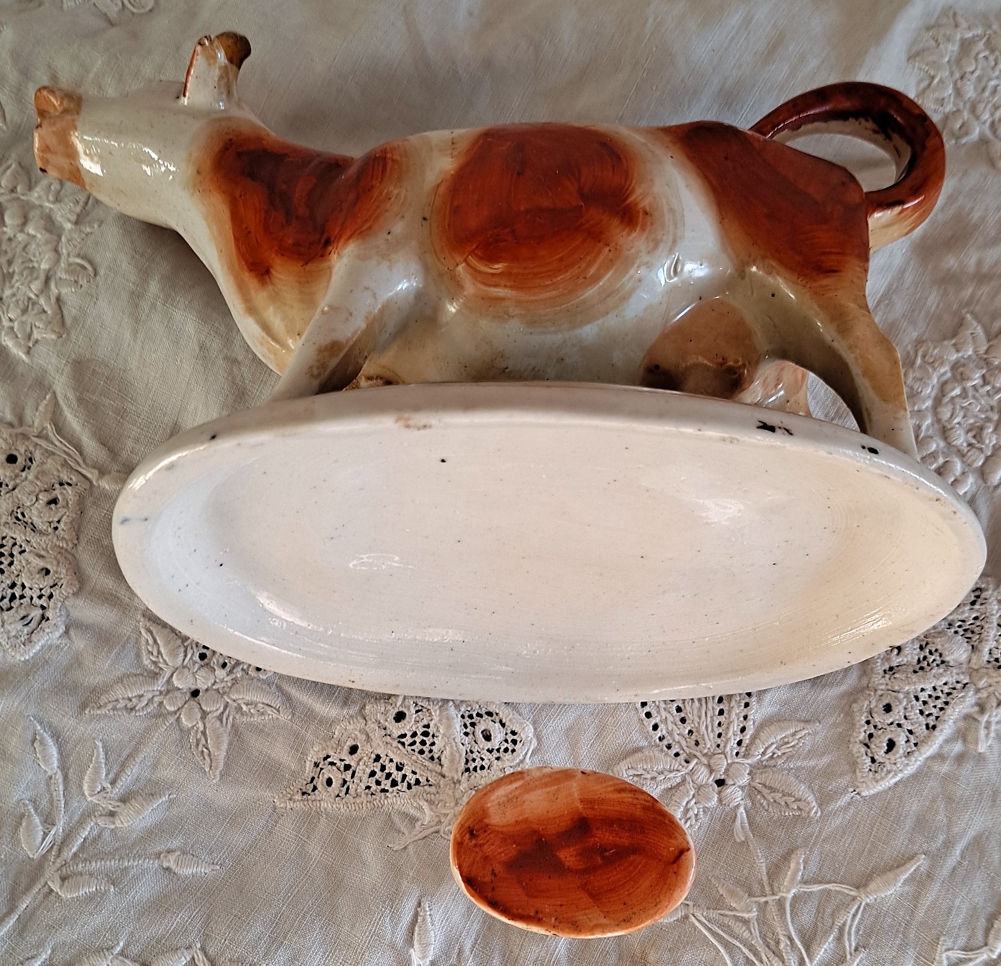 Pair of Antique English Victorian Staffordshire Pottery Cow Creamers - Image 13